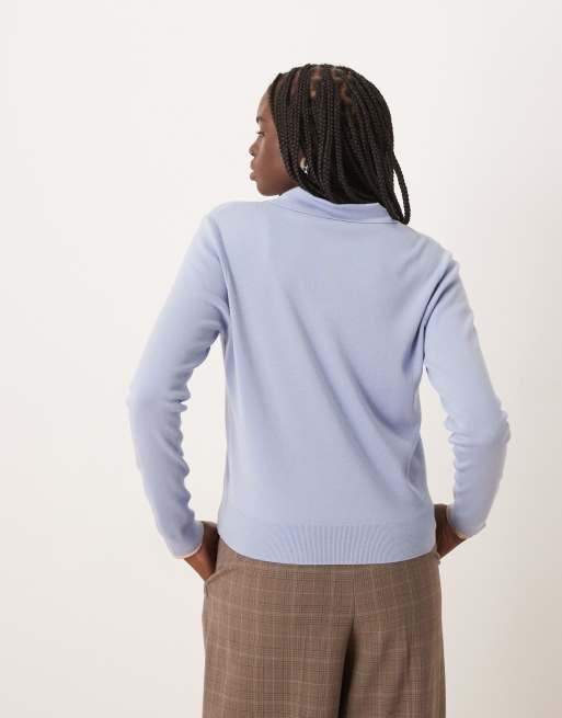 Mango knit polo top in pale blue, 3 of 4