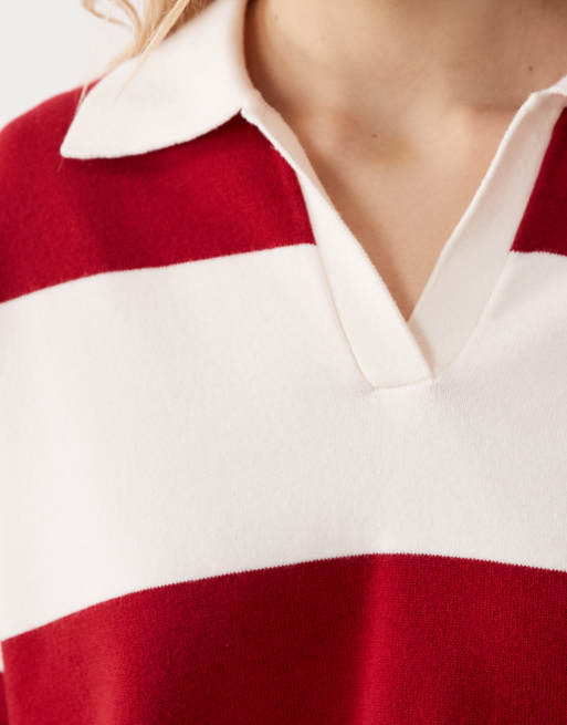Mango knit polo top in red and white stripes, 3 of 4