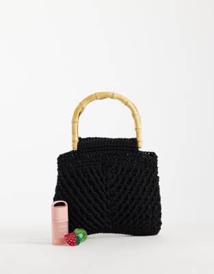 Mango Knit Purse In Black