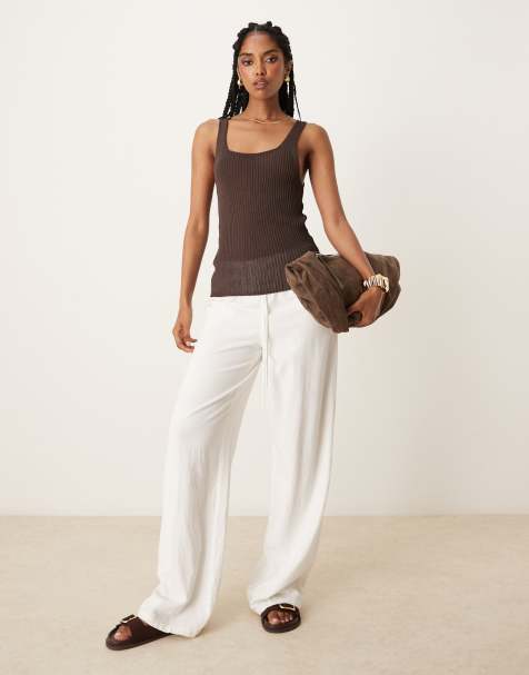 Mango knit round neck tank top and tie front cardigan set in chocolate brown - view 1