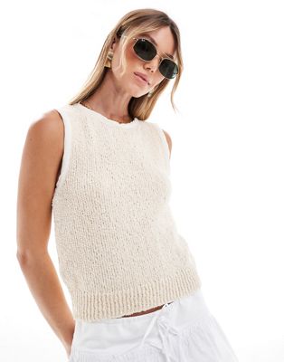 Mango Knit Sleeveless Cropped Top In White