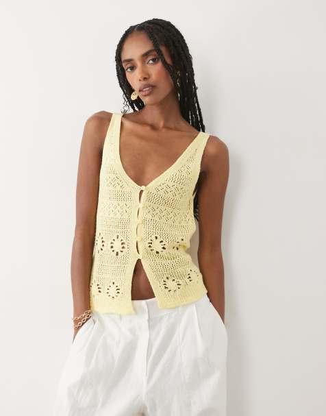 Mango knit sleeveless top in yellow - view 1