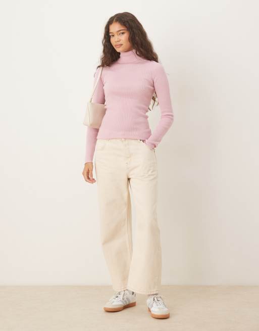 Mango knit soft touch turtle neck sweater in light pink | ASOS