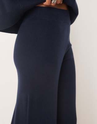 Mango Knit Soft Touch Wide Leg Pants In Blue
