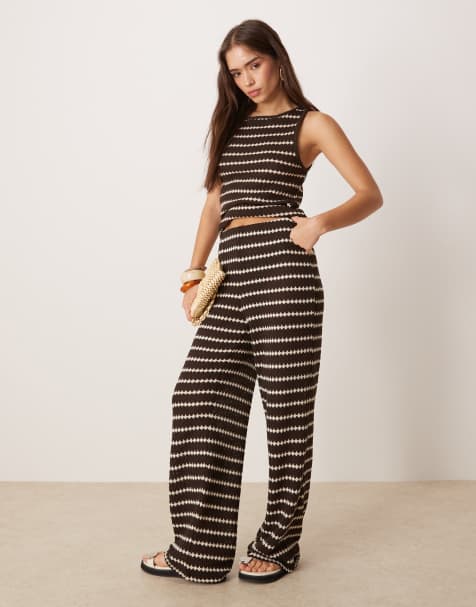 Mango knit straight leg striped pants in brown - part of a set - view 1