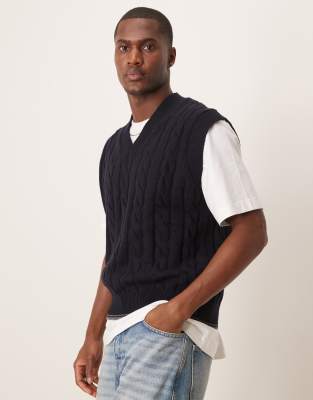 Mango Cable Stitch Sweater Vest In Black