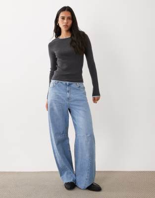 Mango Knit Sweater With Contrast Trim In Gray