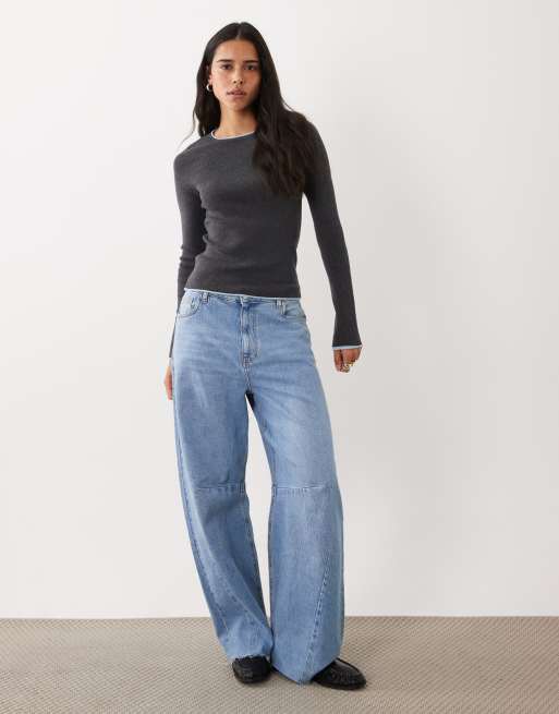 Mango knit sweater with contrast trim in charcoal, 2 of 4