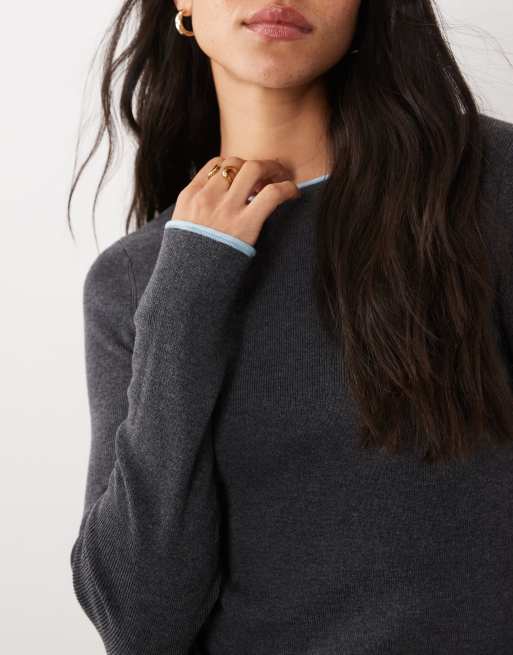 Mango knit sweater with contrast trim in charcoal, 3 of 4