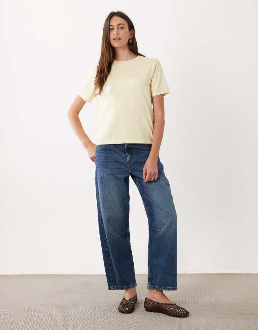 Mango knit T-shirt in yellow striped print, 2 of 4