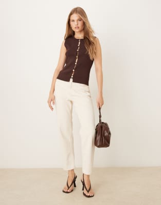 Mango Knit Tank Top With Statement Buttons In Brown