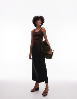 Mango Knit Thin Strap Tank Top In Brown