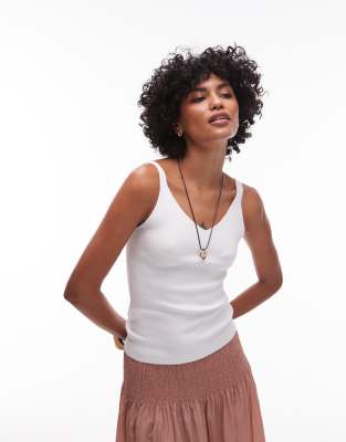 Mango Knit V Neck Cami Top In White