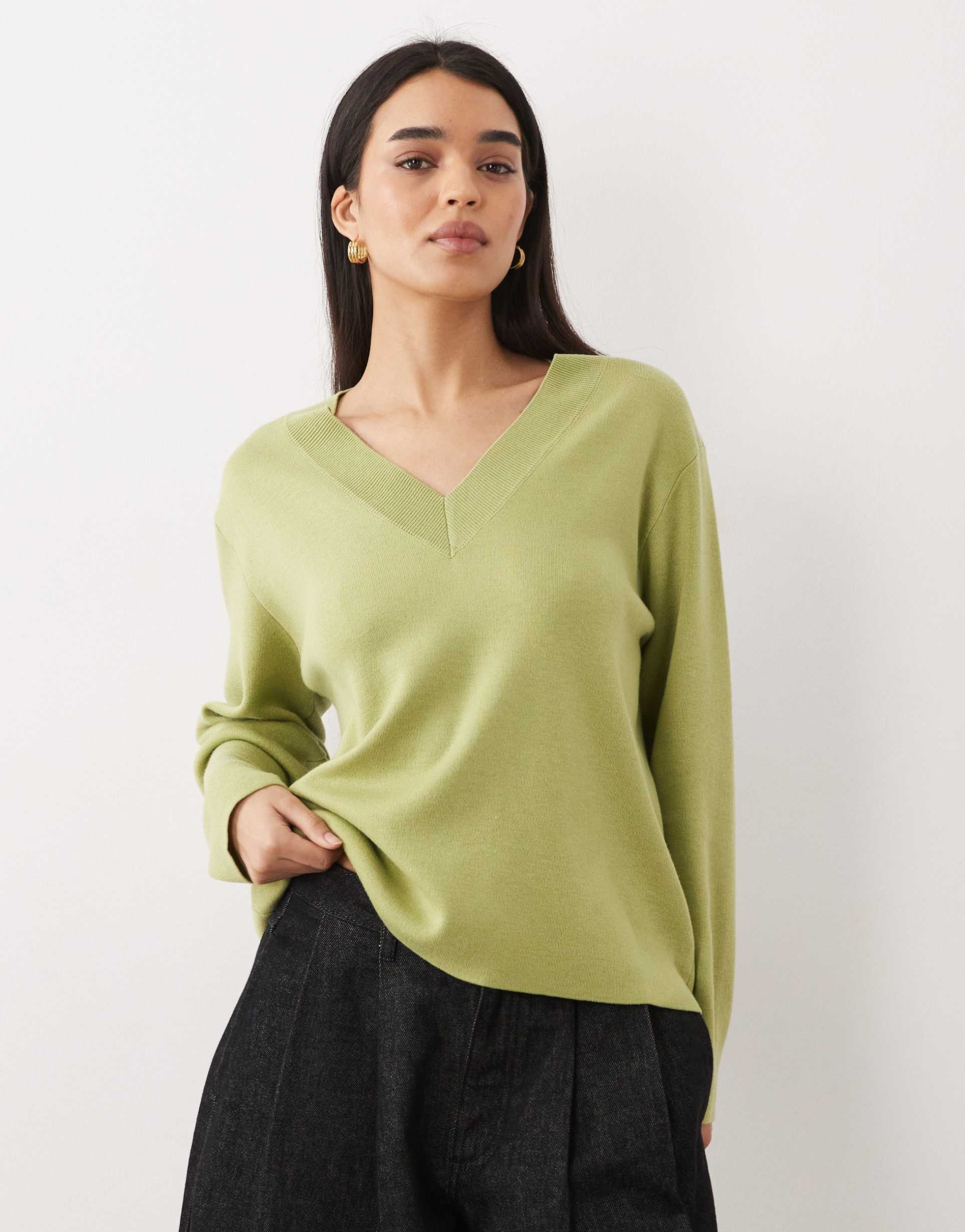 mango knit v-neck sweater in light green