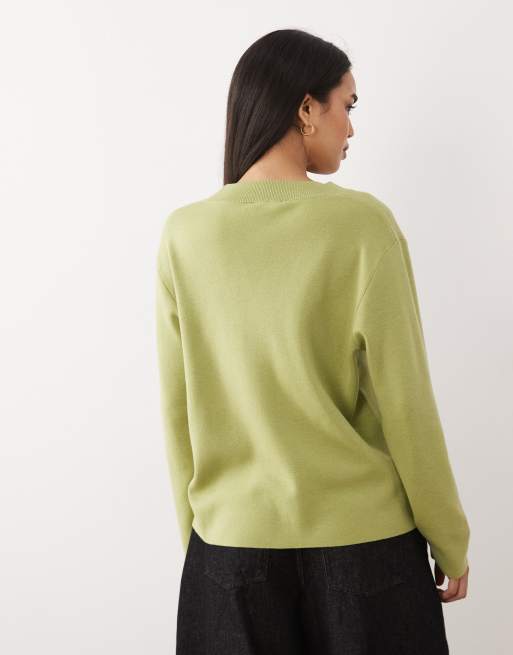 Mango knit v-neck sweater in light green, 4 of 4