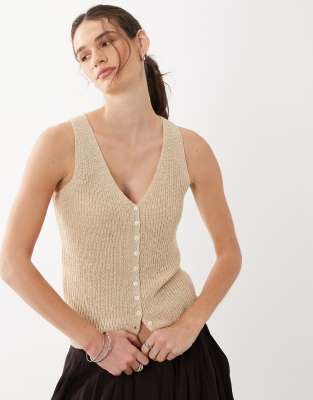 Mango Knit Vest In Neutral
