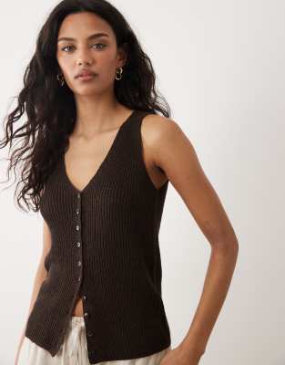Mango Knit Vest In Brown