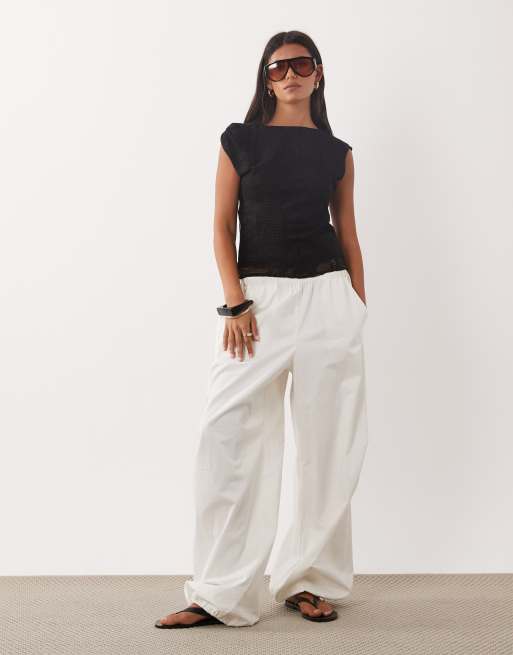 Mango knitted asymmetric top with lace trim in black, 2 of 4