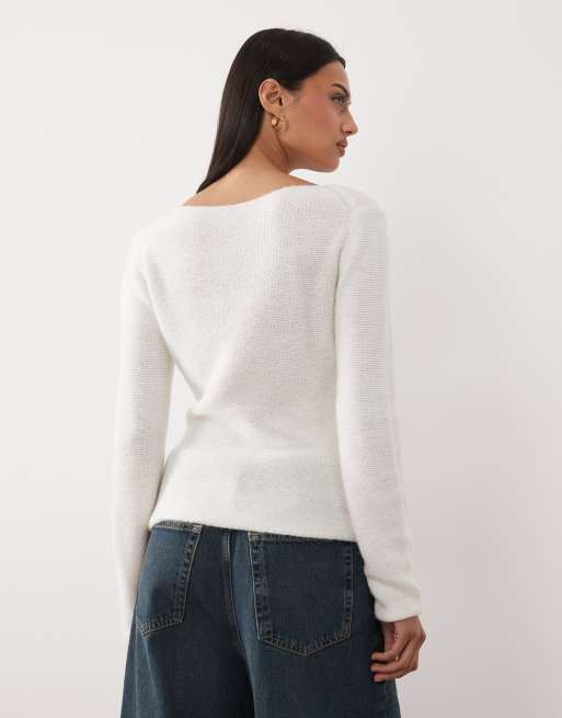 Mango knitted boat neck top in cream , 4 of 4
