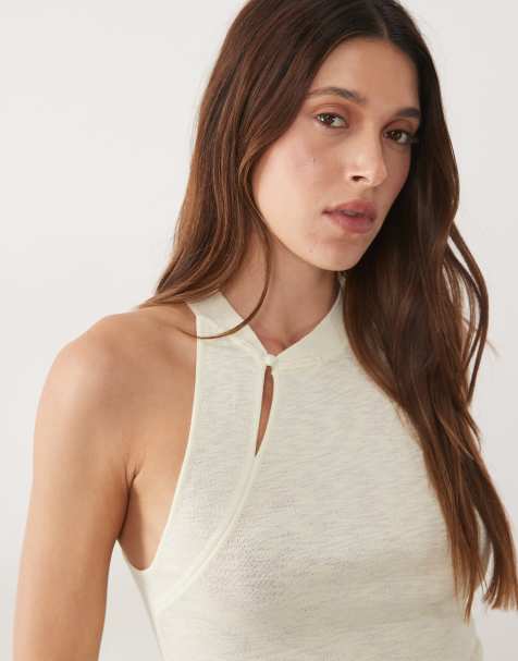 Mango knitted button detail sleeveless top in ecru - view 1