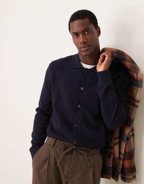 Mango knitted button down cardigan in navy - view 1