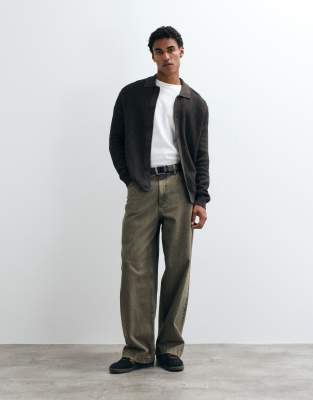 Mango Knitted Button Through Cardigan In Brown