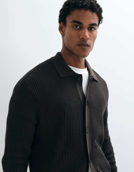Mango knitted button through cardigan in brown, 2 of 5