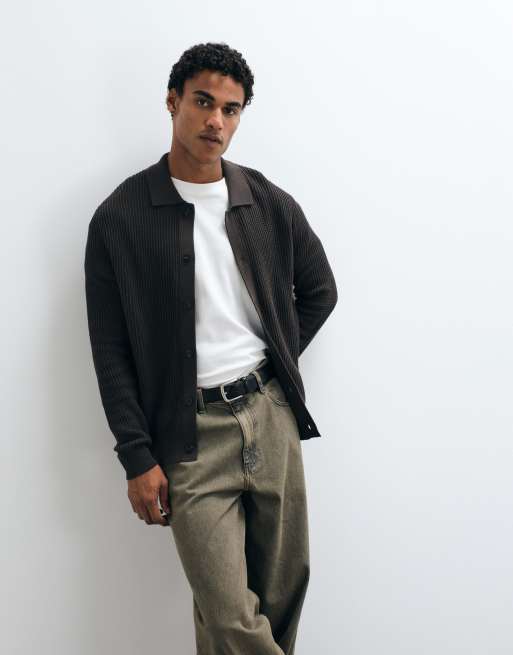 Mango knitted button through cardigan in brown, 3 of 5