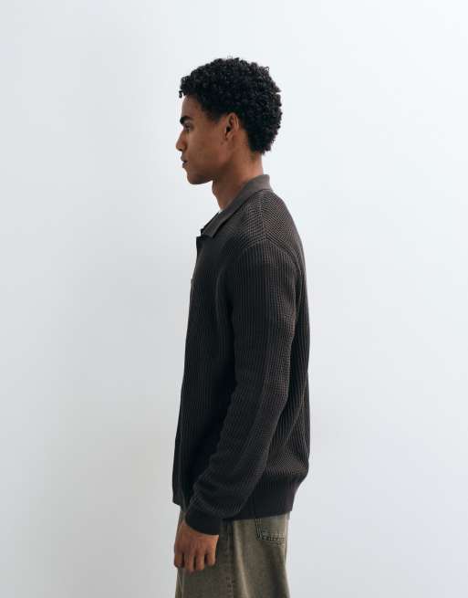 Mango knitted button through cardigan in brown, 4 of 5
