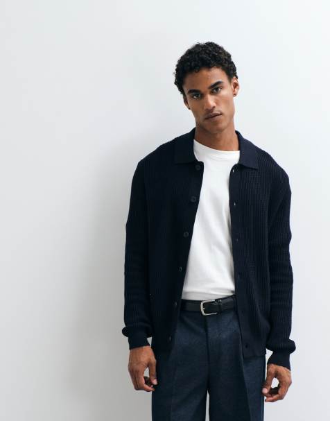 Mango knitted button through cardigan in navy - view 1