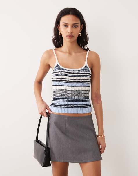 Mango knitted cami top in blue stripe - view 1