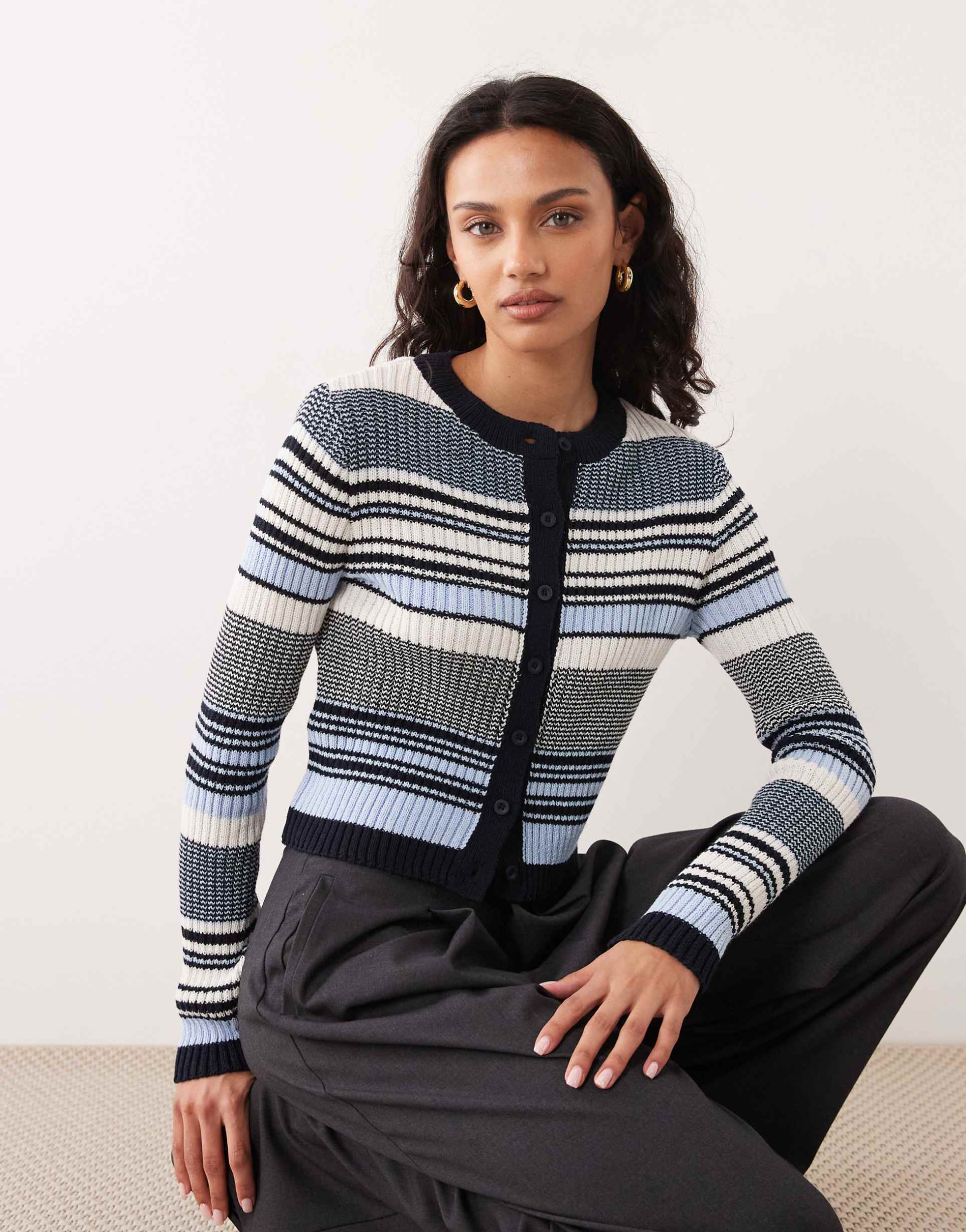 mango knitted cardigan in blue stripe