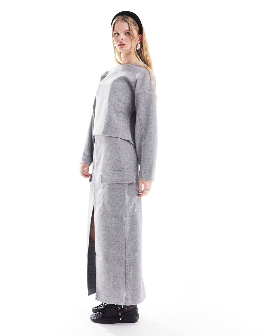 Mango knitted co-ord skirt in grey