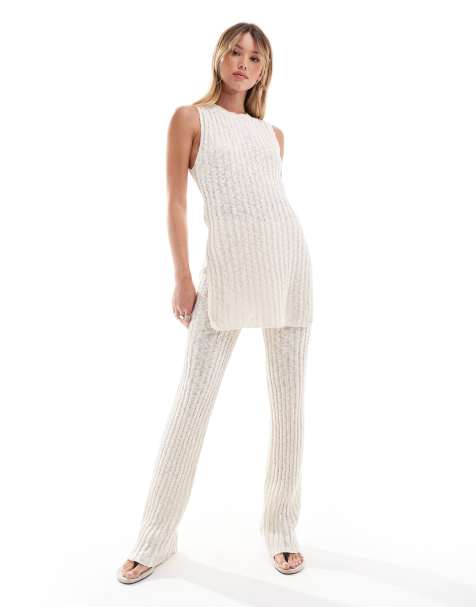 Mango knitted co-ord trousers in beige - view 1