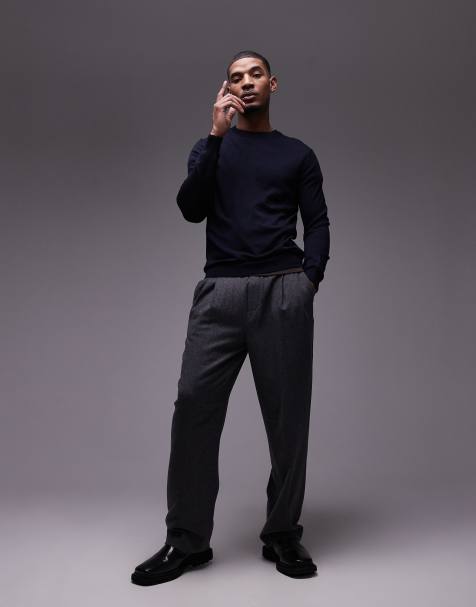 Mango knitted crew neck sweater in navy - view 1