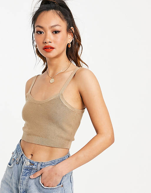 spade race Armstrong Mango knitted cropped top in beige | ASOS
