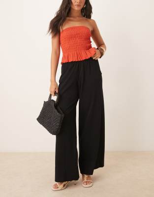 Mango Mango knitted elasticated waist trouser in black