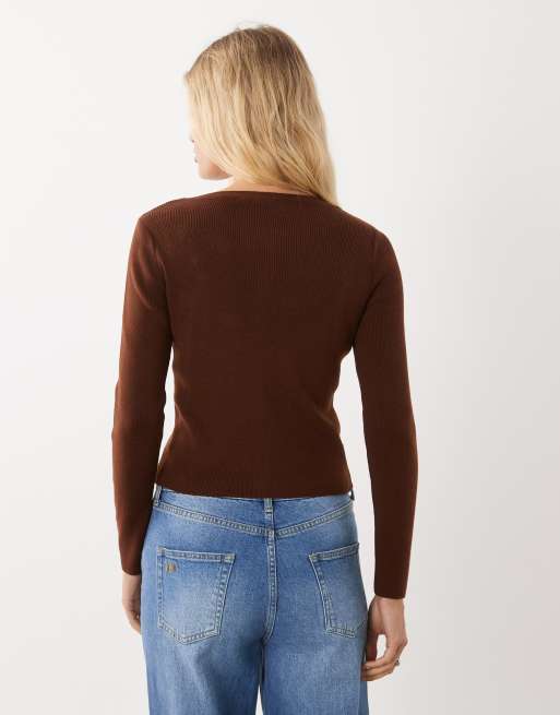 Mango knitted embellished cardigan in brown, 4 of 4