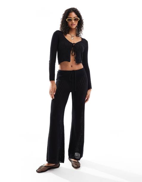 Mango knitted flare co-ord trousers in black - view 1