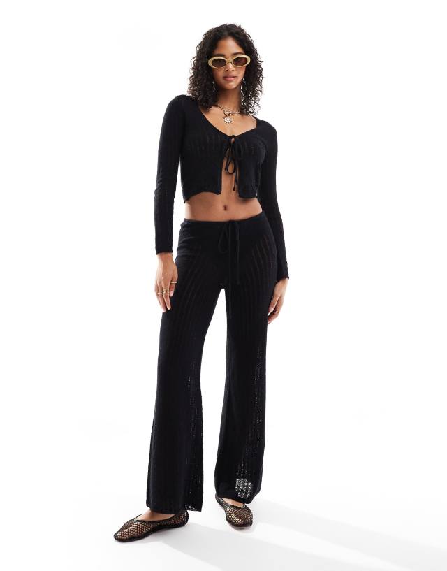 Mango - knitted flare co-ord trousers in black