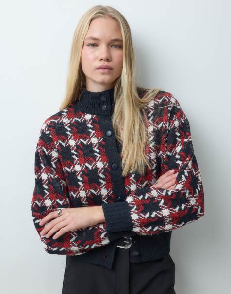 Mango knitted funnel neck jacket in blue - view 1