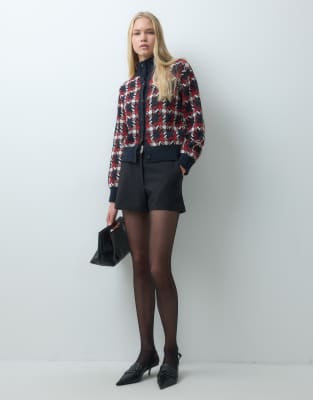 Mango Knitted Funnel Neck Jacket In Multi