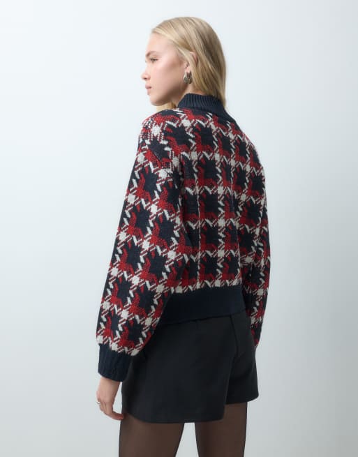 Mango knitted funnel neck jacket in blue, 4 of 4