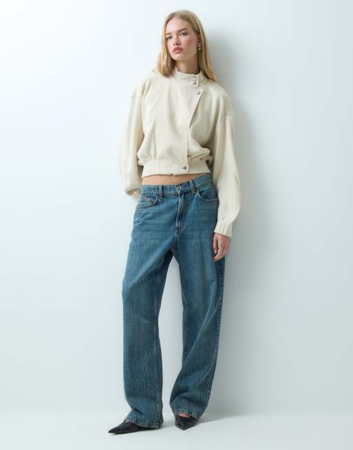 Mango knitted funnel neck jacket in ecru, 2 of 4
