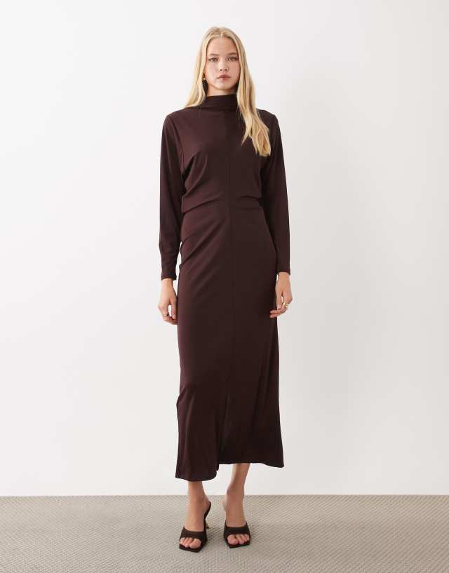 mango knitted turtleneck dress - Ruched side Burgundy Addison