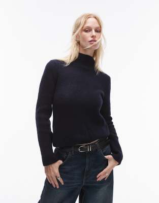 knitted high neck sweater in navy