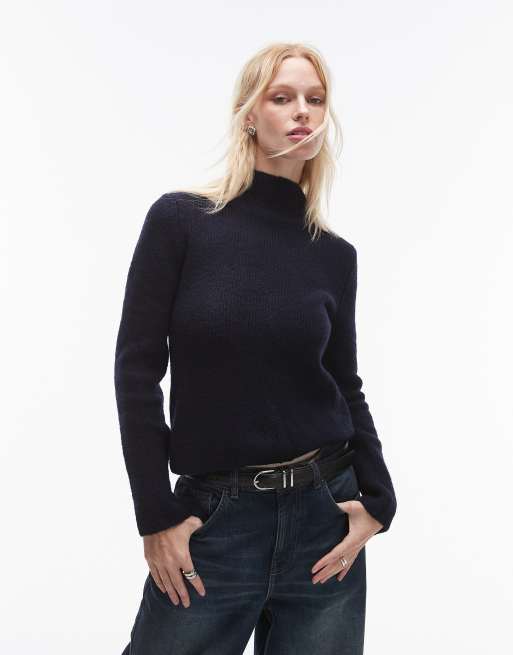 Mango knitted high neck sweater in navy