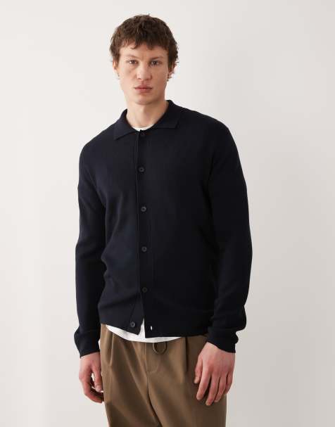Mango knitted long sleeve shirt in navy - view 1