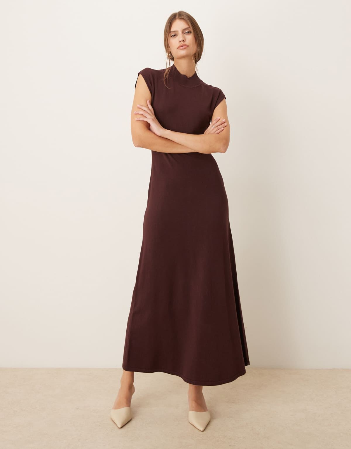 Mango knitted maxi dress in dark red