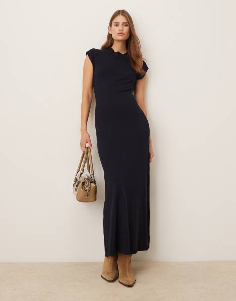 Mango knitted maxi dress in navy - view 1